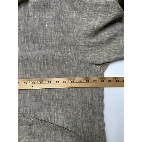 FLAX 100% Linen Zip Front Lightweight Jacket Womens L Lagenlook Gray & Cream - Picture 5 of 8